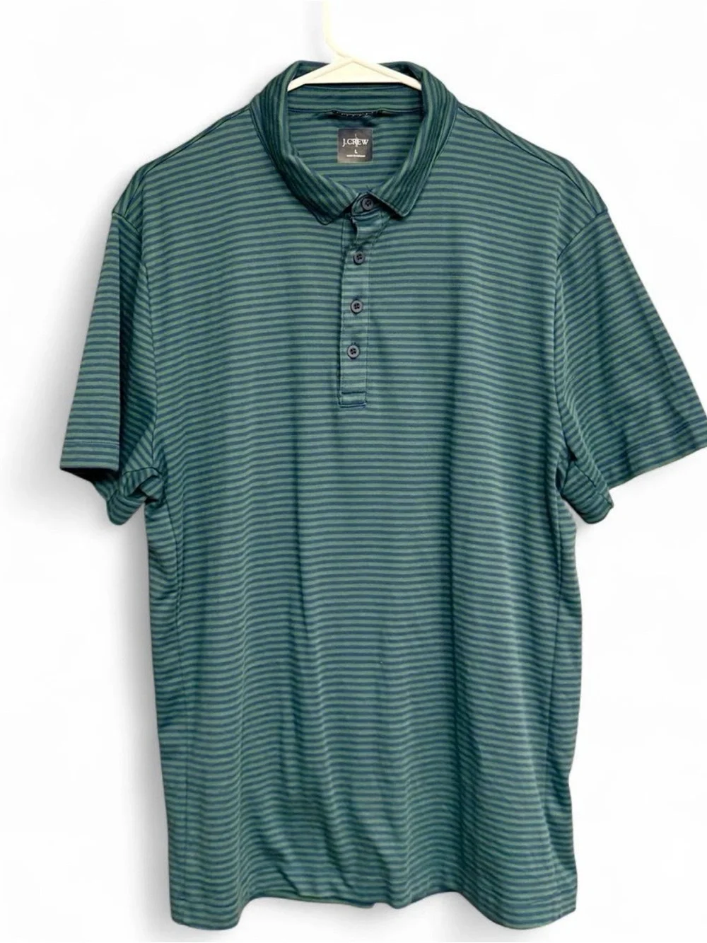J. Crew Men's Short-Sleeve Striped Polo in Green & Blue {Large}